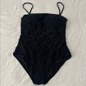 Kenneth Cole Reaction Black Lace Cutout One-Piece Swimsuit sz L
